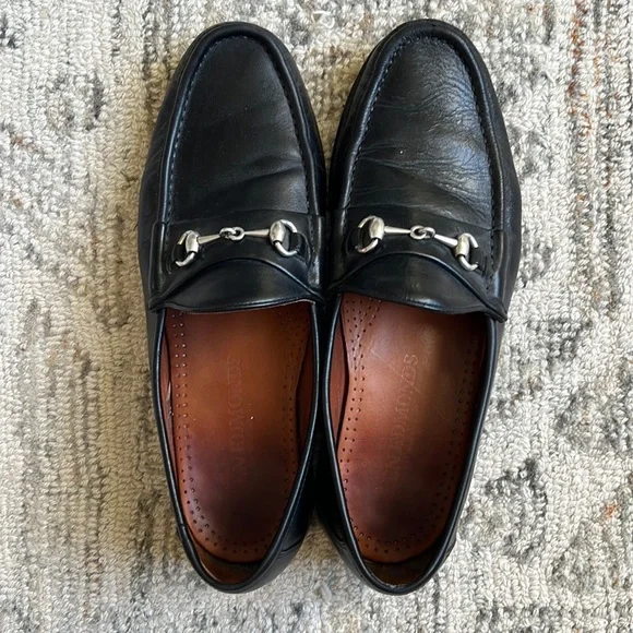 mens black dress shoes with silver buckle Black Men's Slip On Dress Shoes Silver Buckle – DESIGN MENSWEAR main image 0